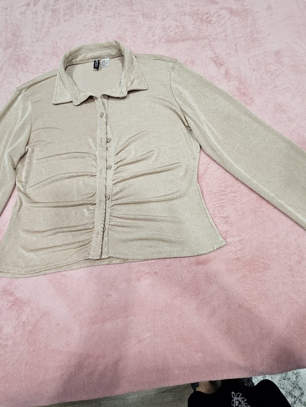 H&M Metallic Beige Knit Button-Up Top